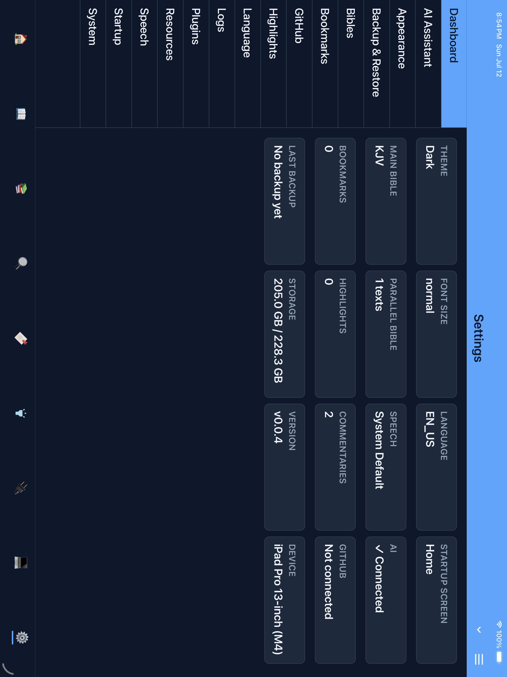 Settings on iPad