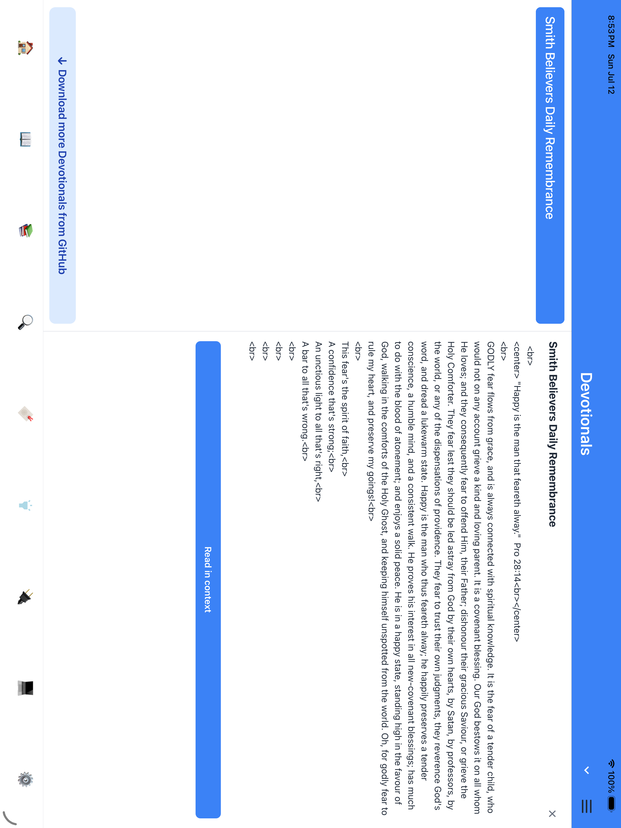 Devotional reader on iPad